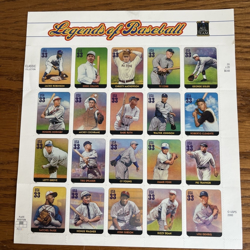 Scott #3408: Legends of‎ Baseball MNH sheet of 20 Stamps